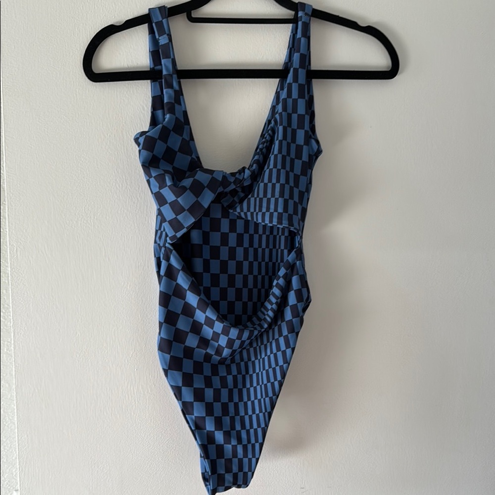 Stylish Blue Checkered Kids One Piece